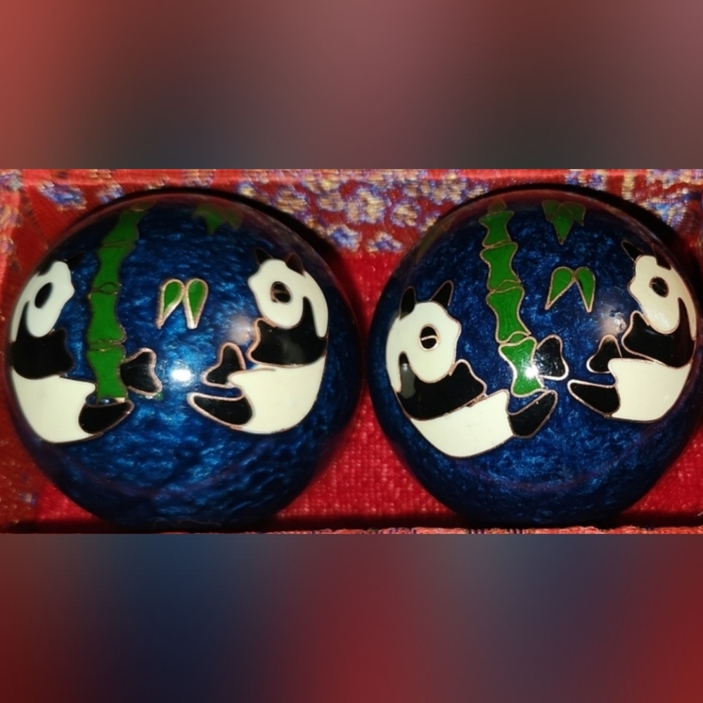 6SETS Vintage Meditation Balls different Sizes PANDAS HALF MOON & SUN YIN YANG